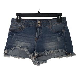 Vanilla Star Cut Off Denim Shorts Frayed Hem Distressed Blue Wash Juniors Size 3